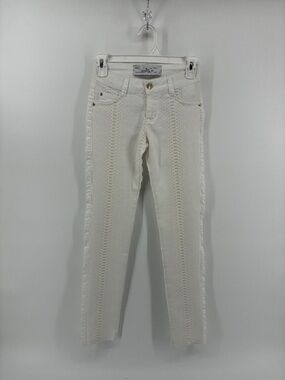 Snakeskin Front White Stretchy Skinny Jeans with Gold Details